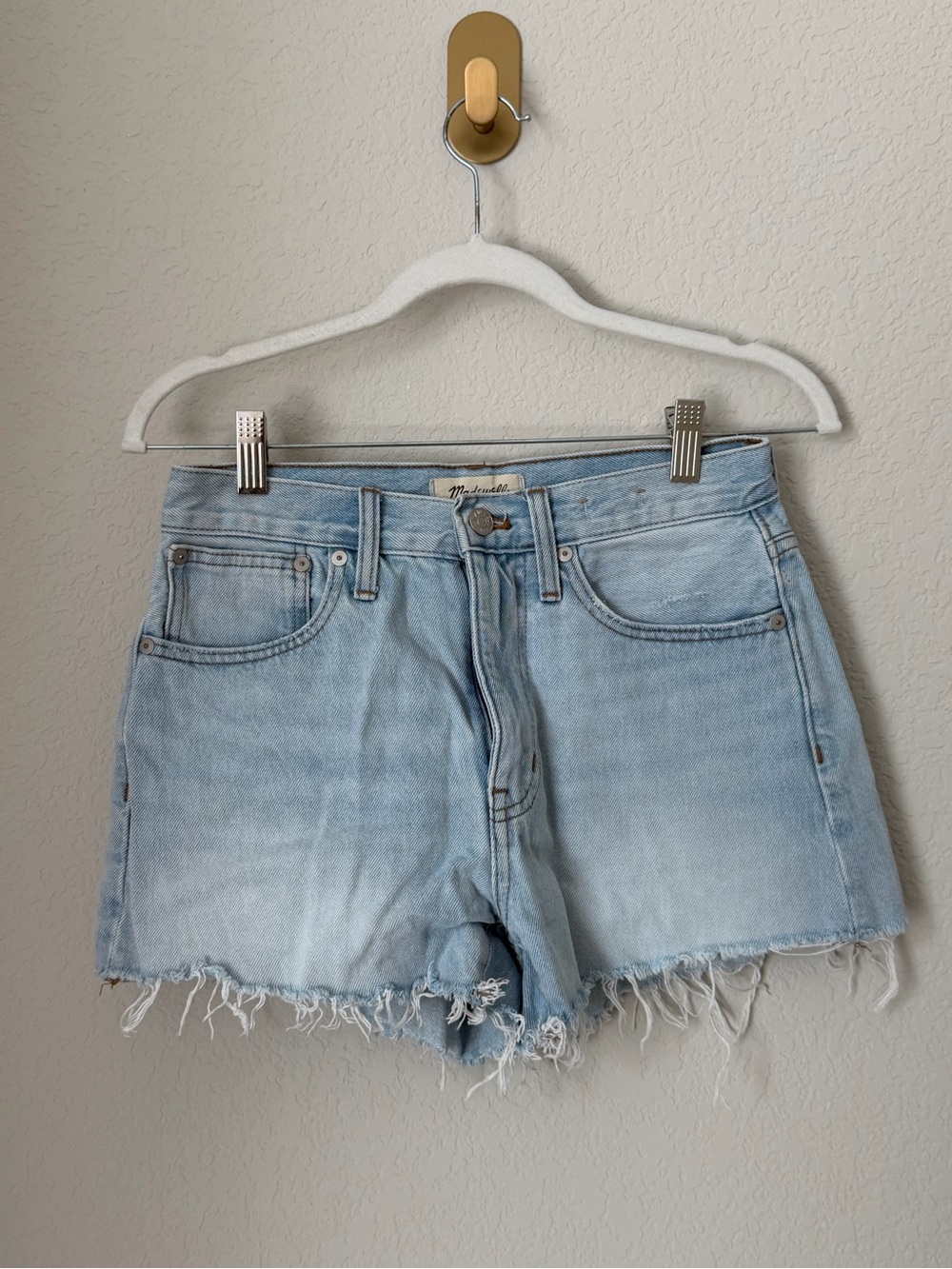 Madewell Light Blue Frayed Hem High-Rise Denim Shorts - Picture 2 of 9